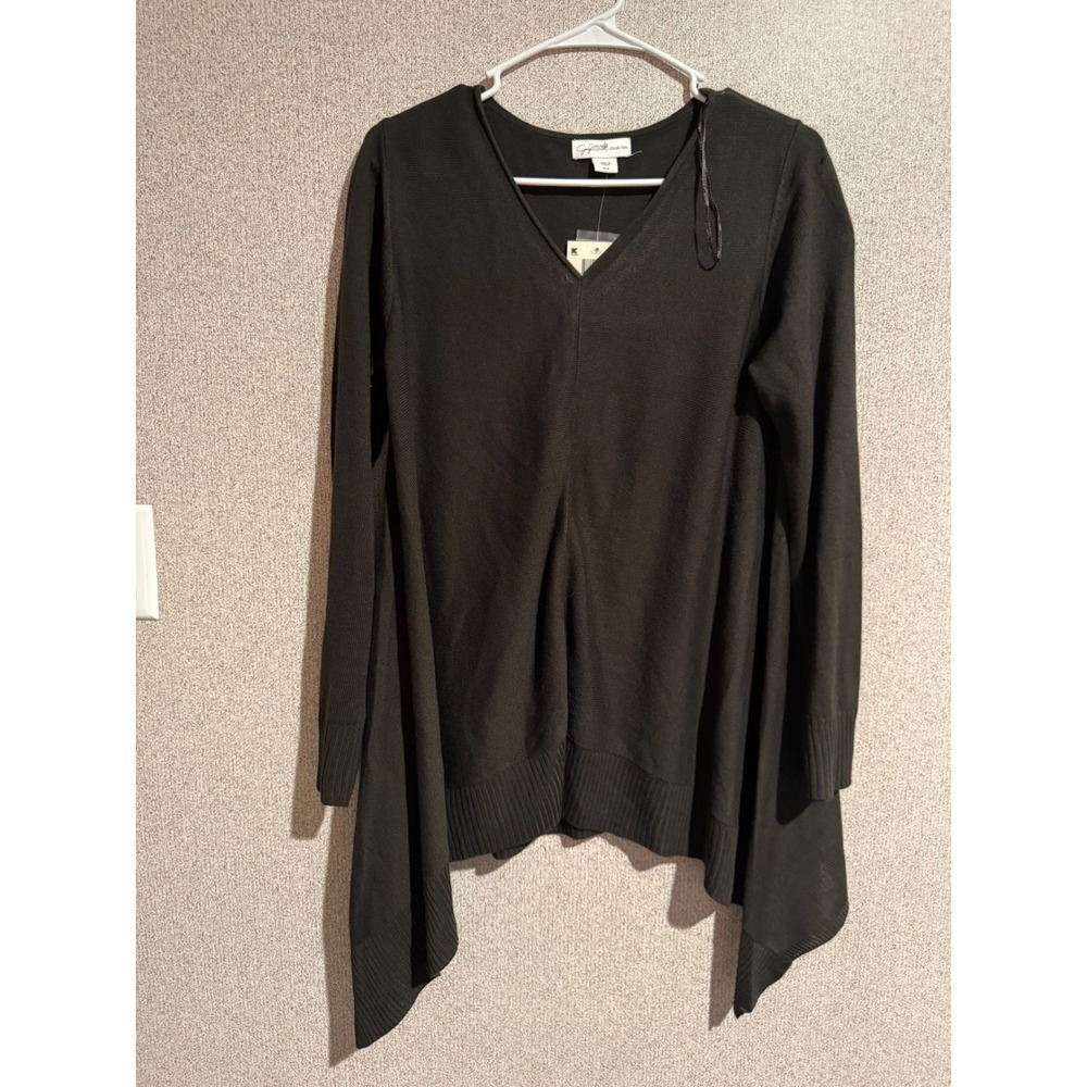 Jaclyn Smith Collection Womens V-Neck Sharkbite Hem Sweater Green Medium NWT